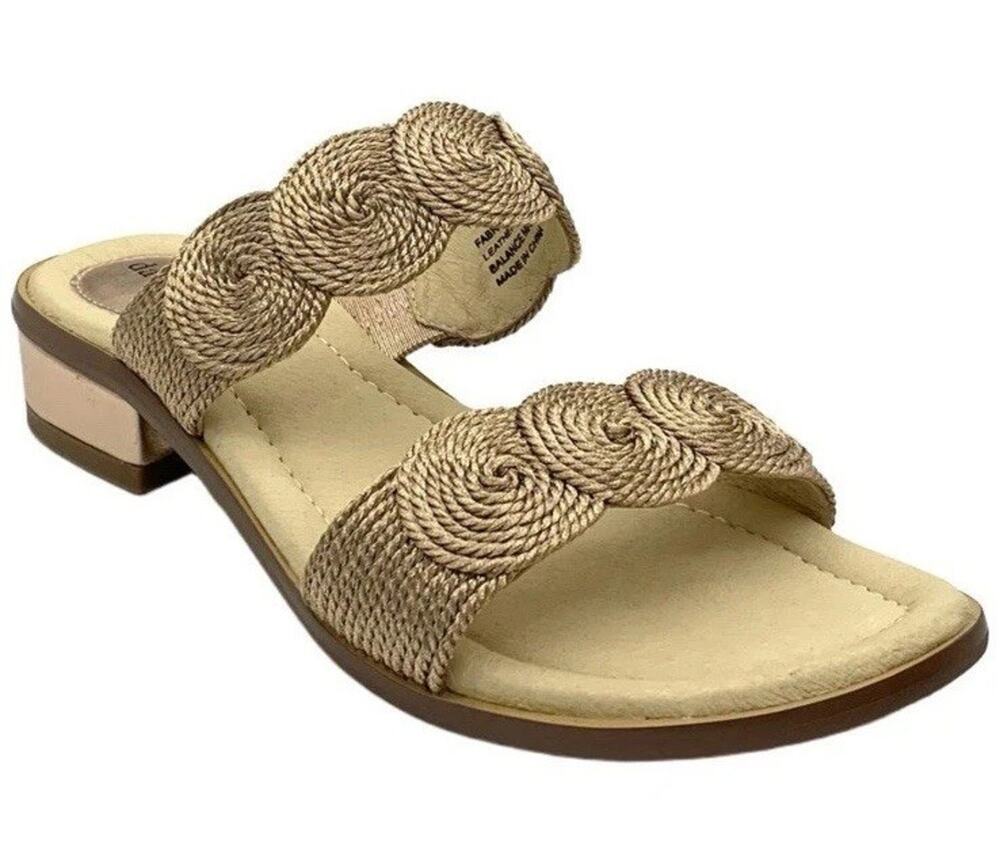 David Tate 11 Braided Strappy Sandals Rose Gold Metallic Bronze Leather Slides
